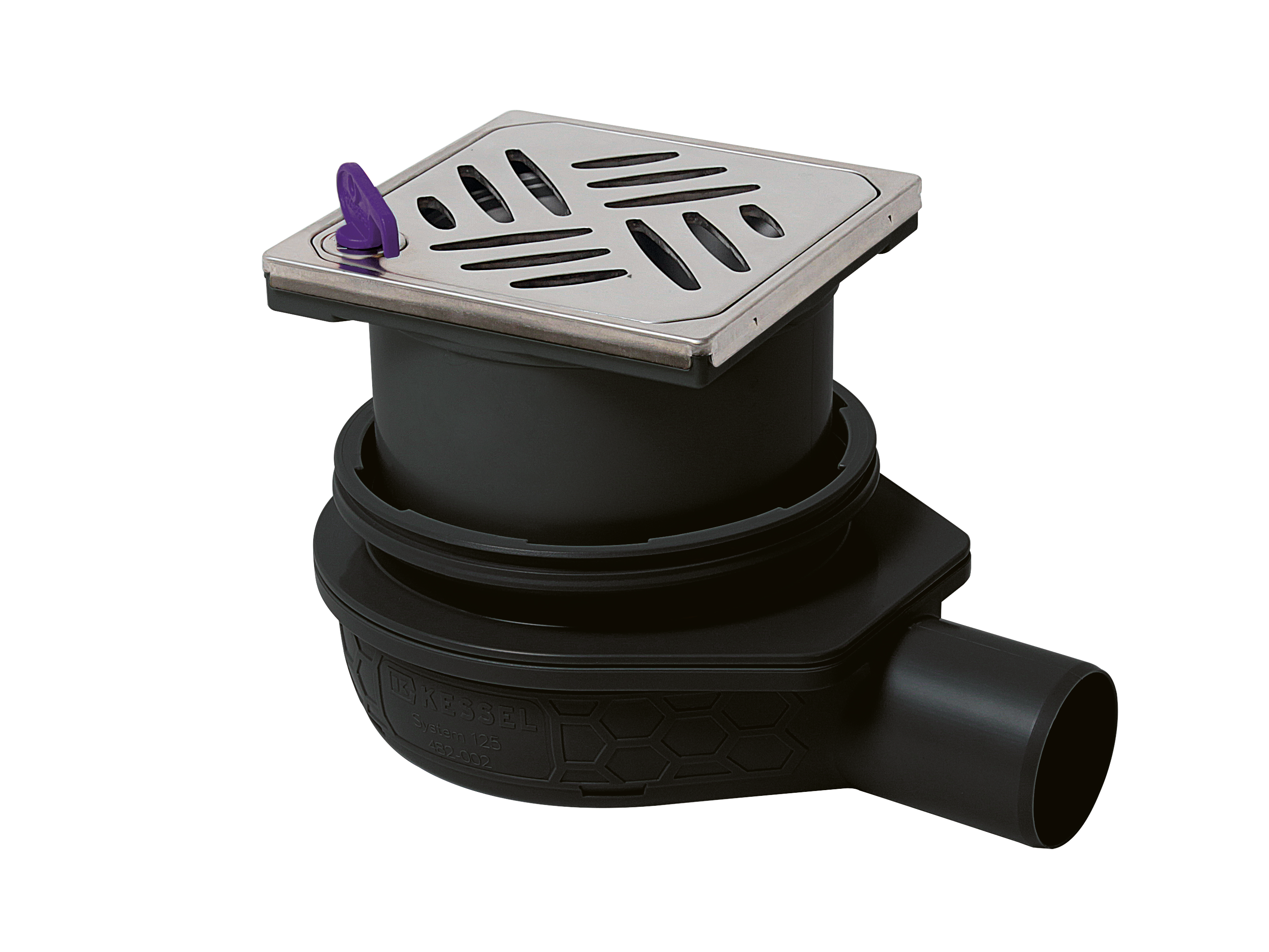 Sifon de baie varianta ultraplată 79, DN 50 cu grătar design Kessel cu sistem de blocare Lock & Lift, cu Megastop