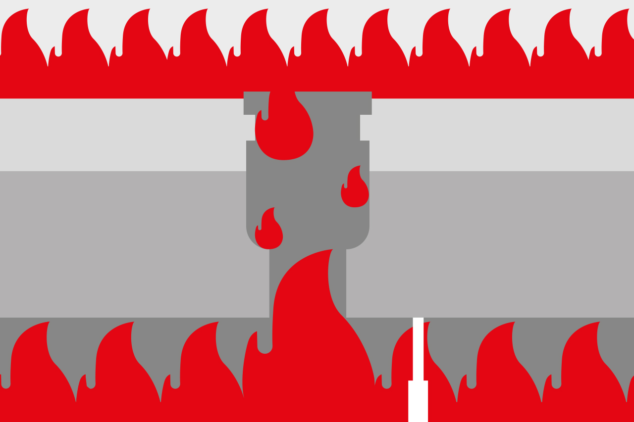 Schiță ilustrativă a propagării incendiului prin canalul de scurgere
