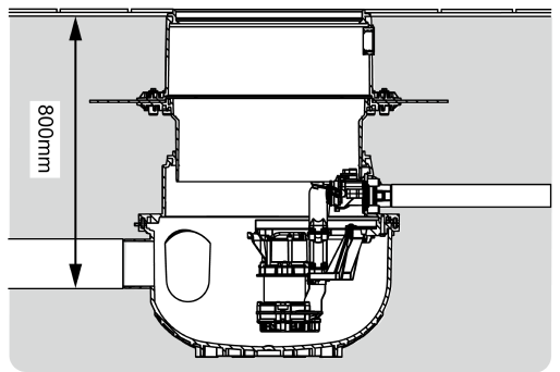 Adâncimea maximă de montare a sistemelor de ridicare Aqualift M Underfloor este de 80 cm.