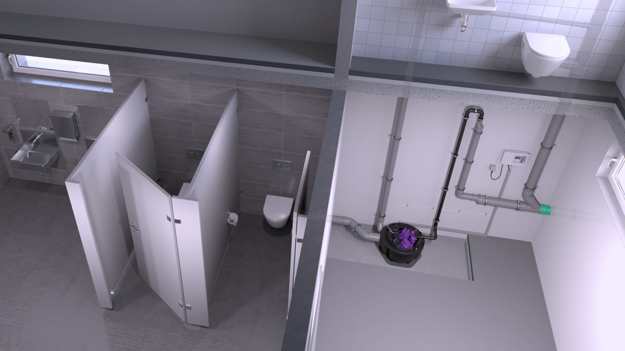 Ilustrație de instalare a Aqualift F Compact pentru instalare independentă.