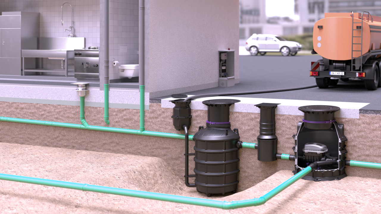 Propunere de instalare a separatorului de grăsimi EasyClean ground Direct cu Pumpfix F în puțul tehnic Propunere de instalare a separatorului de grăsimi EasyClean ground Direct cu Pumpfix F în puțul tehnic