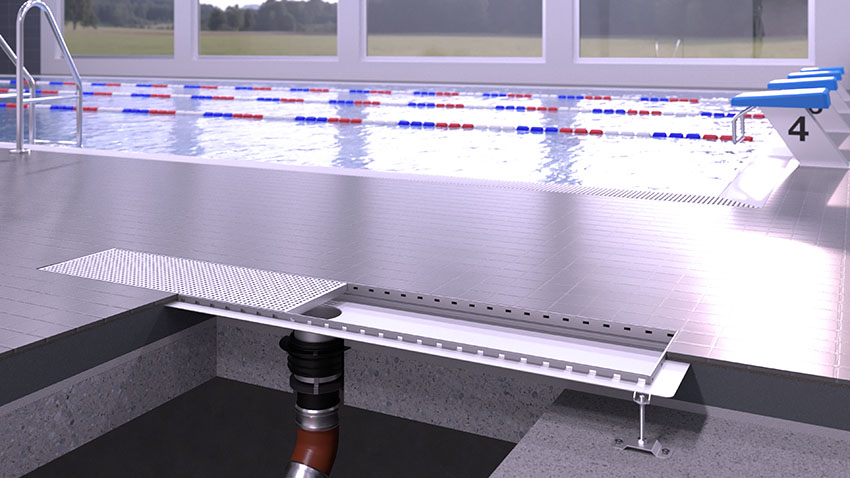 Rigolă de oțel inoxidabil în bazine de înot