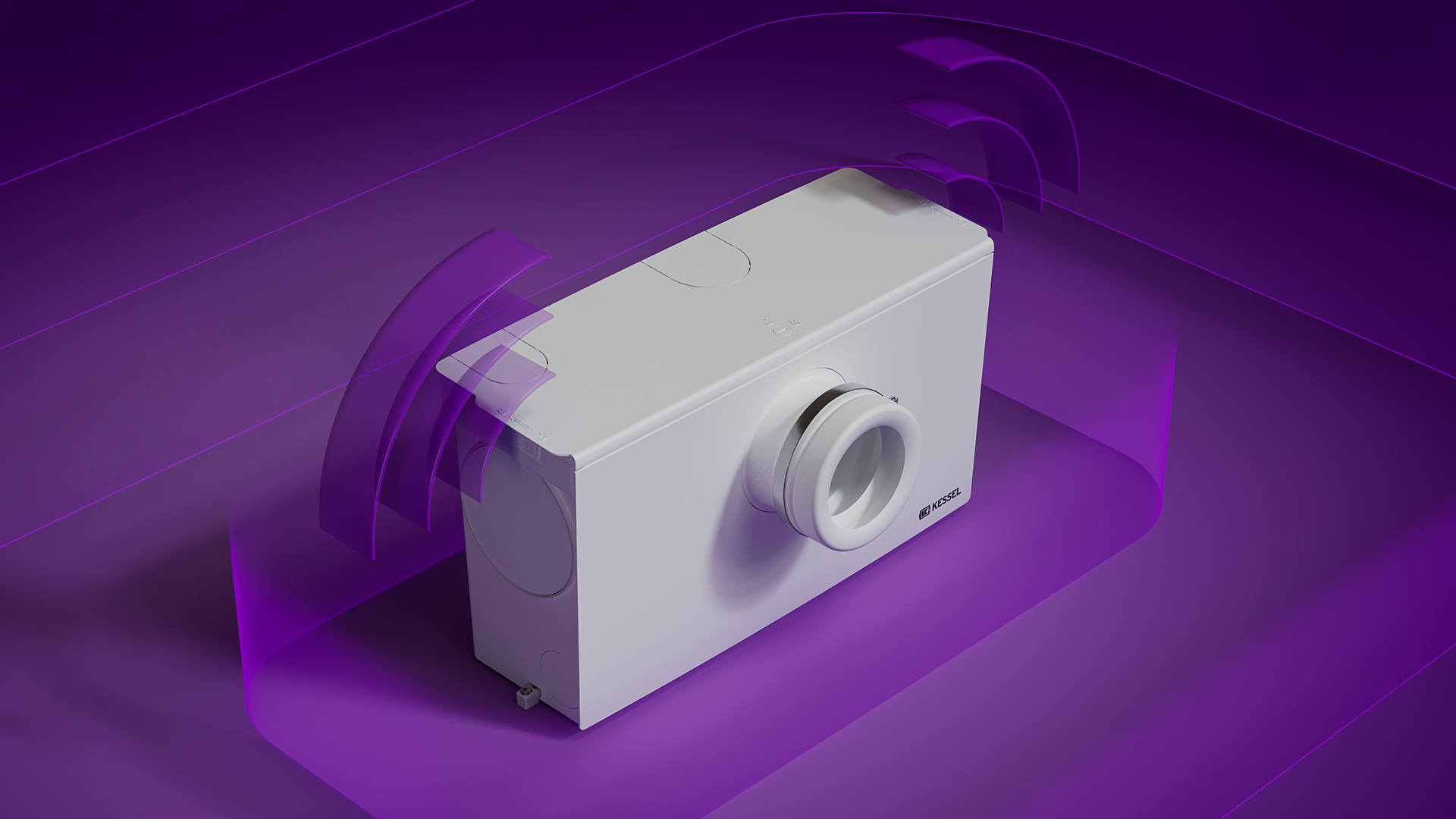 Funcție de alarmă Sistem de pompare de mici dimensiuni Minilift L WC, cu undele sonore reprezentate schematic.