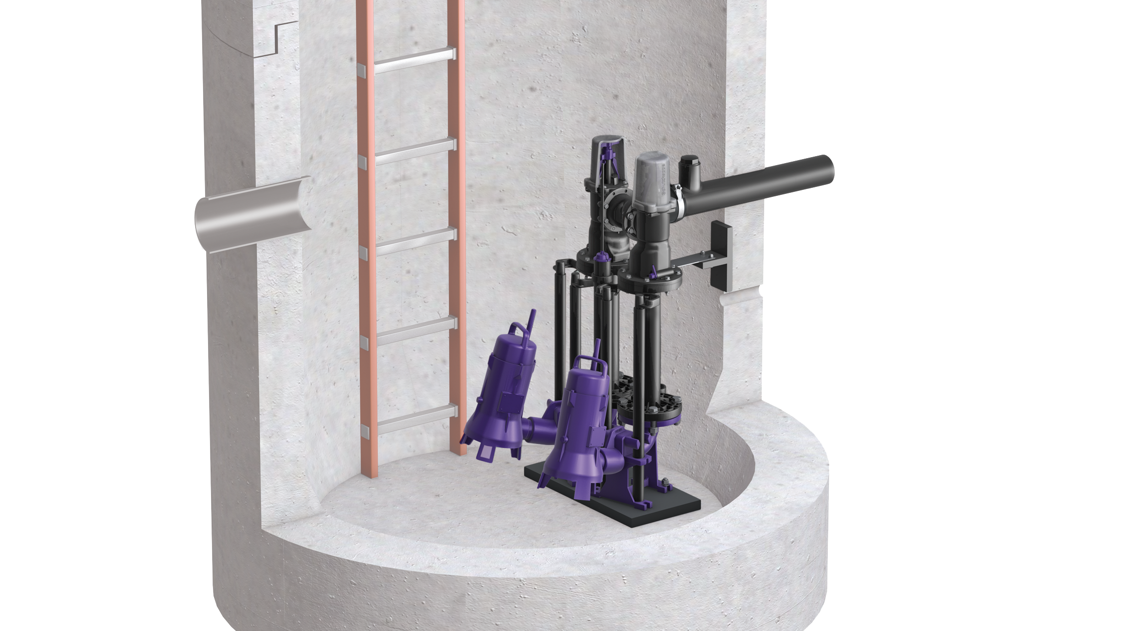 Pompe submersibile în căminul de vizitare. Pompe submersibile în căminul de vizitare.