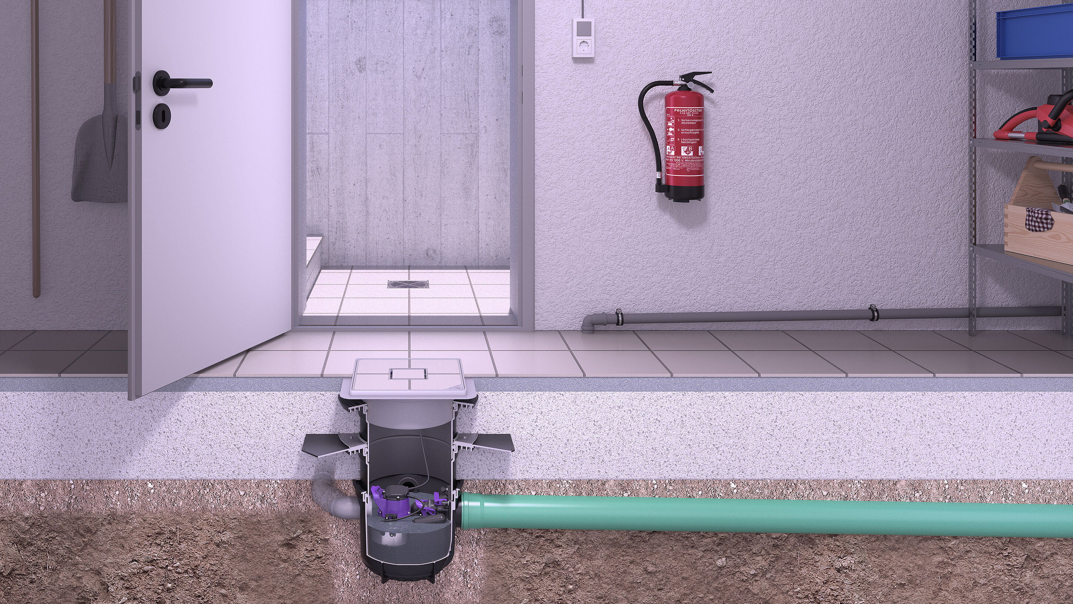 Propunere de instalare a sistemului de scurgere pentru pivniță Pumpix S Underfloor în pivnița de provizii Propunere de instalare a sistemului de scurgere pentru pivniță Pumpix S Underfloor în pivnița de provizii