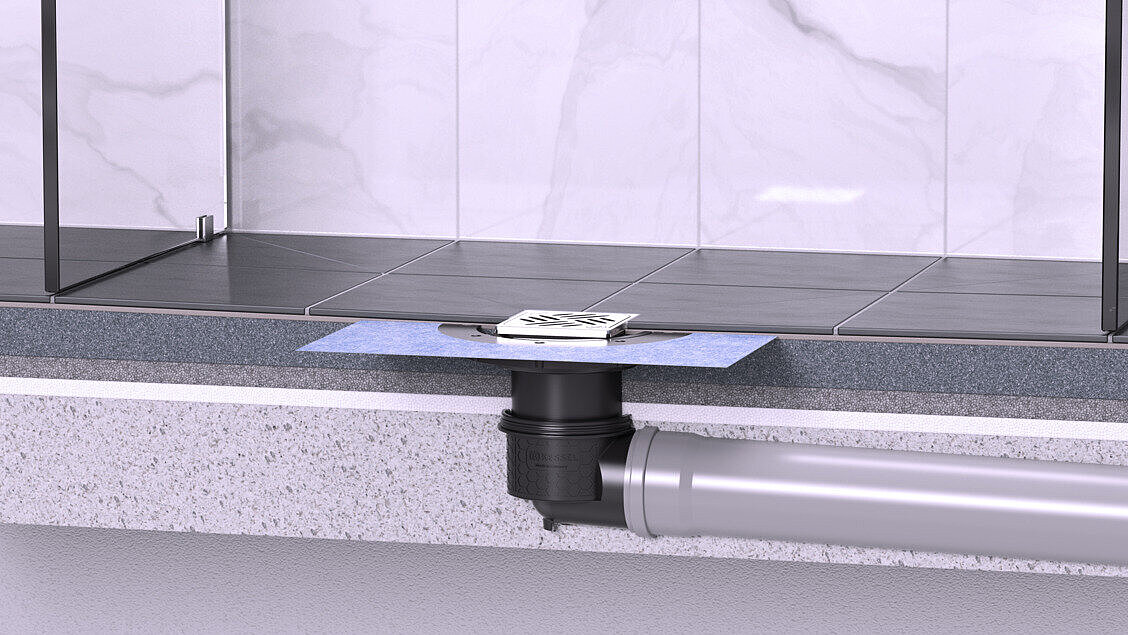 Propunere de instalare a sifonului de podea Practicus cu racord Variofix în cabina de duș Propunere de instalare a sifonului de podea Practicus cu racord Variofix în cabina de duș