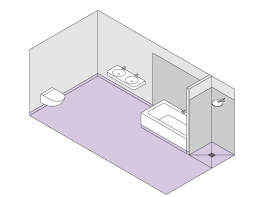 Baie privată cu cadă fără duș și cu cabină de duș la nivelul pardoselii, fără paravan. Baie privată cu cadă fără duș și cu cabină de duș la nivelul pardoselii, fără paravan.
