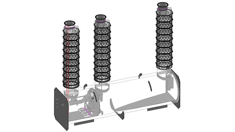 Desen tehnic al separatorului de grăsimi în țeavă spirală, cu cameră tehnică, pentru instalare îngropată Desen tehnic al separatorului de grăsimi în țeavă spirală, cu cameră tehnică, pentru instalare îngropată