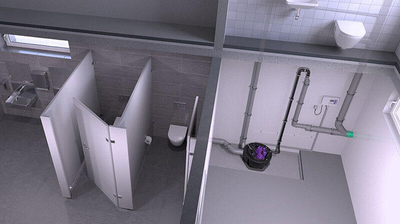 Einbaubeispiel Pumpstation bei einer öffentlichen Toilette Einbaubeispiel Pumpstation bei einer öffentlichen Toilette