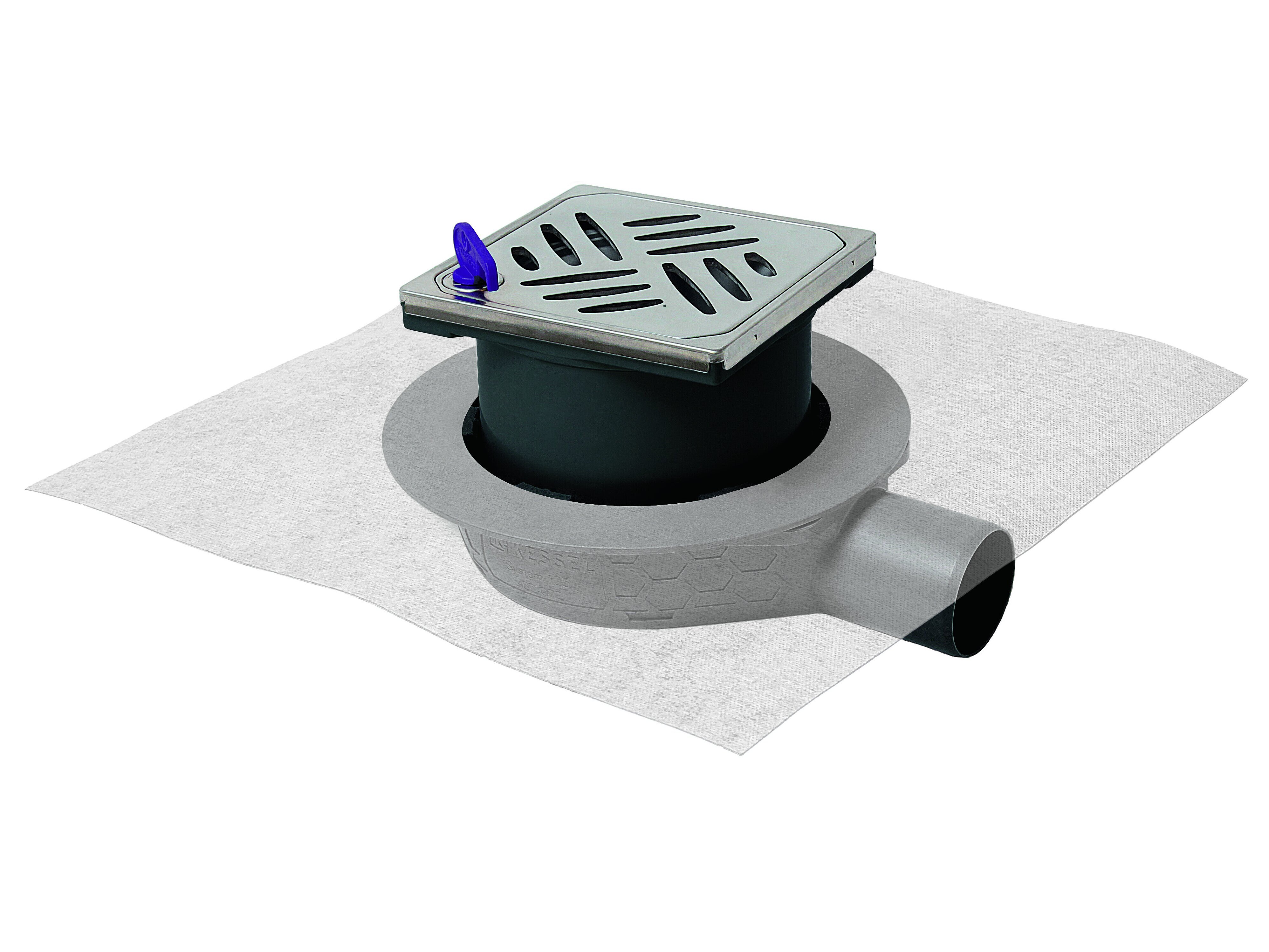 Sifonul de baie varianta ultraplată 54, DN 50 cu grătar cu fante cu sistem de blocare Lock & Lift și Megastop
